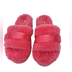 UGG ‘Fluffita’ Pink Strawberry Shake Sheepskin Platform Slide Sandal Size 9